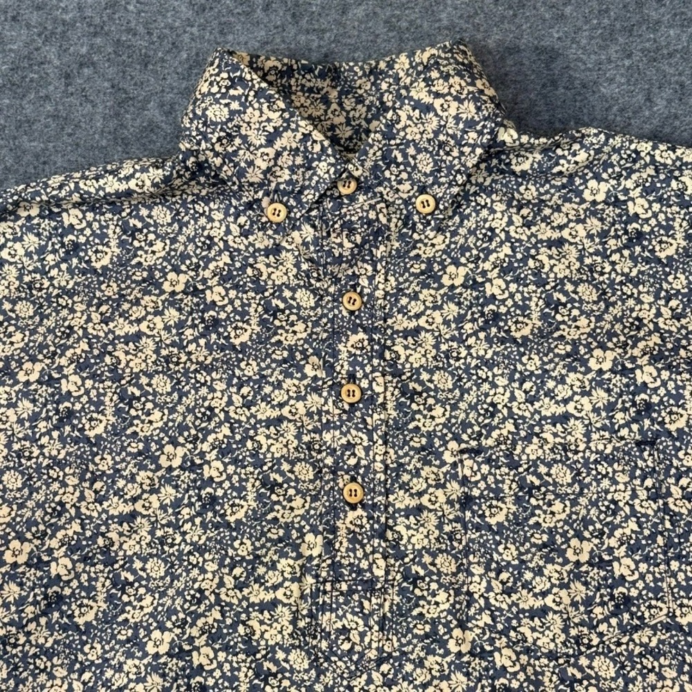 3Sixteen Mens Navy Floral Short Sleeve Popover Shirt Size M Made in USA America